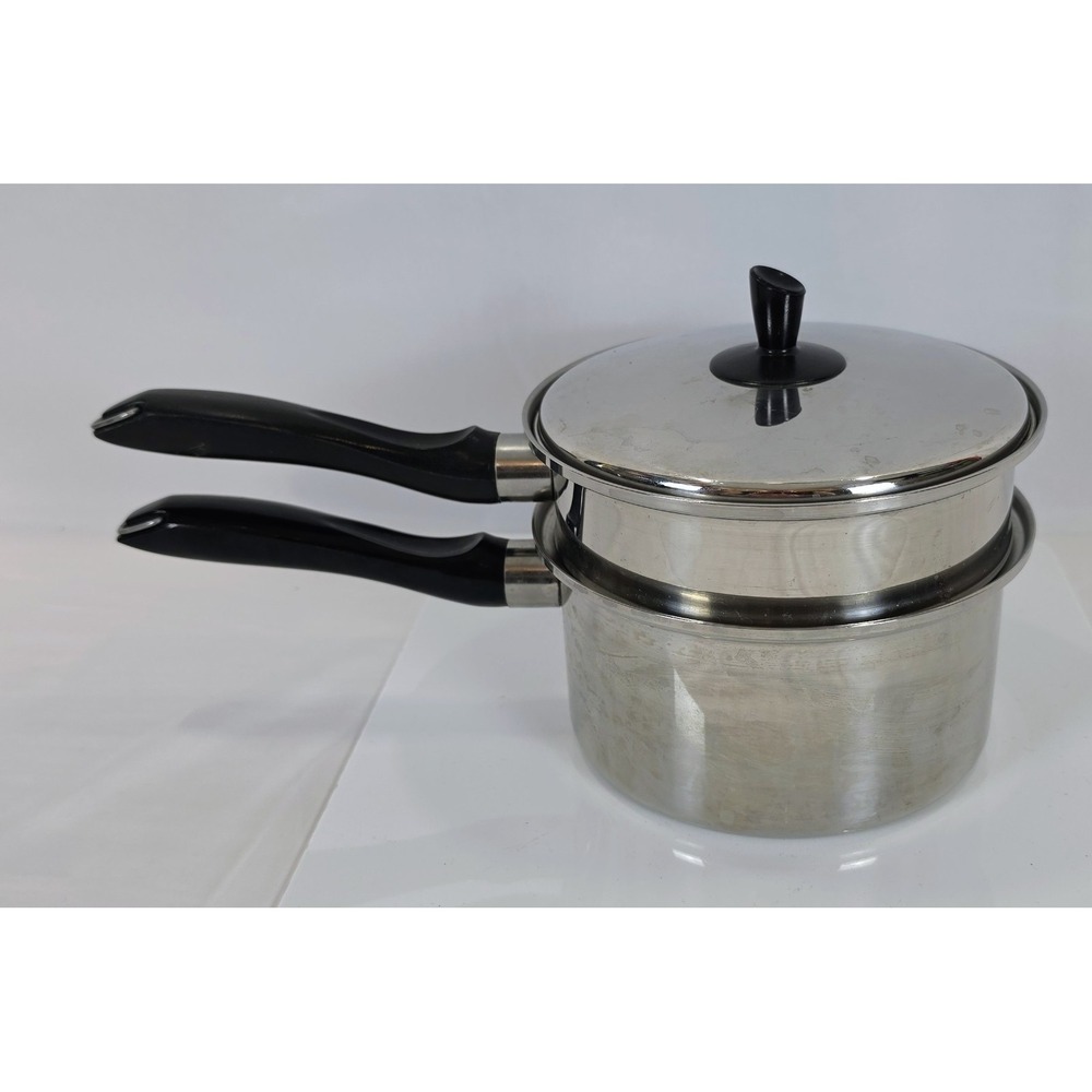 Vintage Kitchen Craft 3-Ply Stainless Steel Double Boiler Pot Pan Set with‎ Lid